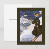 Woman in Green Skiing Poster Briefkaart (Voorkant / Achterkant)