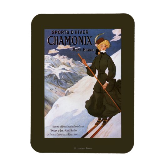 Woman in Green Skiing Poster Magneet (Verticaal)