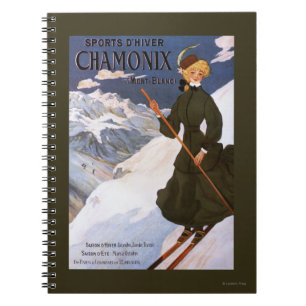 Woman in Green Skiing Poster Notitieboek