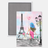 Woman In Partis Eiffel Tower Magnet Custom Text (Recto/Verso)