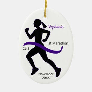 Woman Marathon Runner Ornament Paars
