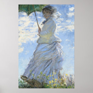 Woman Meadow Parasol Portret Poster