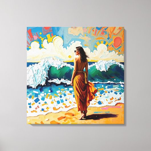 Woman on Beach Abstract Seaside Art  Canvas Afdruk (Voorkant)