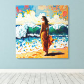 Woman on Beach Abstract Seaside Art  Canvas Afdruk (Insitu (Houten vloer))