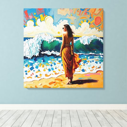 Woman on Beach Abstract Seaside Art  Canvas Afdruk (Insitu (Houten vloer))