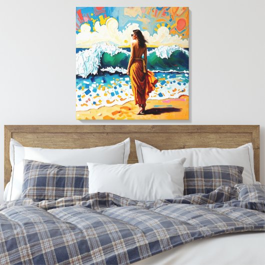Woman on Beach Abstract Seaside Art  Canvas Afdruk (Insitu (Slaapkamer))