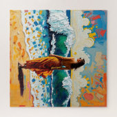 Woman on Beach Abstract Seaside Art Legpuzzel (Horizontaal)