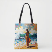 Woman on Beach Abstract Seaside Art Personalized Draagtas (Voorkant)