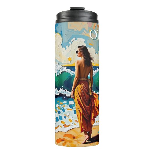Woman on Beach Abstract Seaside Art Personalized Thermosbeker (Voorkant)