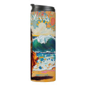 Woman on Beach Abstract Seaside Art Personalized Thermosbeker (Geroteerd rechts)