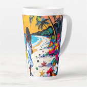 Woman on Beach Tropical Scene Latte Mok (Rechterhoek)