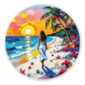 Woman on Beach Tropical Scene Personalized Keramische Knop (Voorkant)