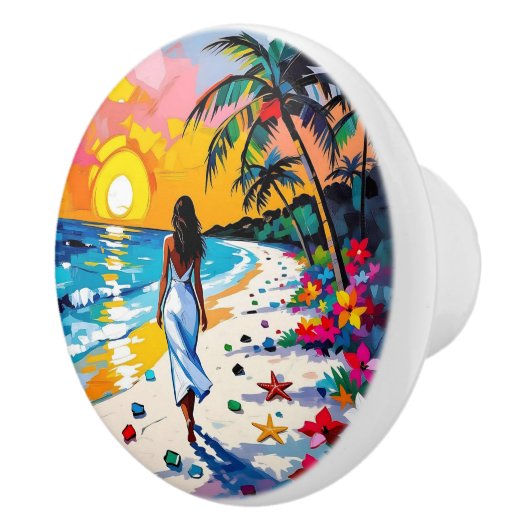 Woman on Beach Tropical Scene Personalized Keramische Knop (Rechts)