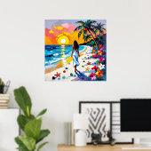 Woman on Beach Tropical Scene Poster (Thuiskantoor)