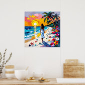 Woman on Beach Tropical Scene Poster (Keuken)