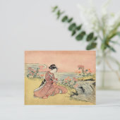 Woman picking chrysanthemums briefkaart (Staand voorkant)