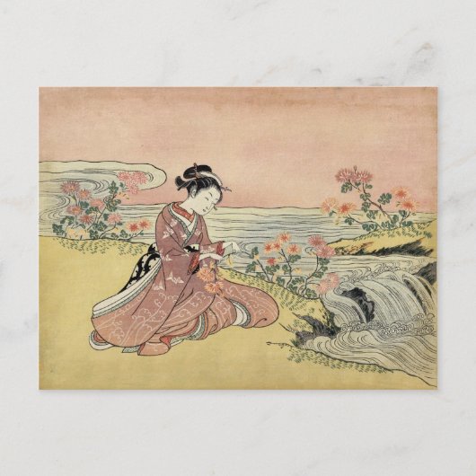 Woman picking chrysanthemums briefkaart (Voorkant)