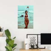 Woman Posing On A Beach In Red Bikini Poster (Thuiskantoor)