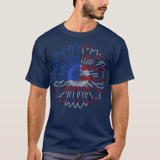 Woman Red White Blue Sunflower Bling Rhinestone 4t T-shirt