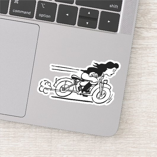 Woman Riding Motorcycle Biker Chick Art Sticker (Detail)