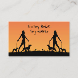 Woman Silhouette Walking Dogs Cute Dog Walker Visitekaartje