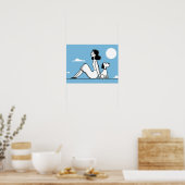 Woman sits with dog under moon poster (Keuken)