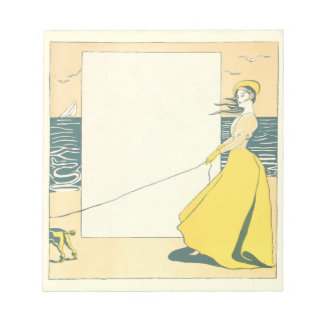 Woman Walking Dog op Strand Edward Penfield Notitieblok