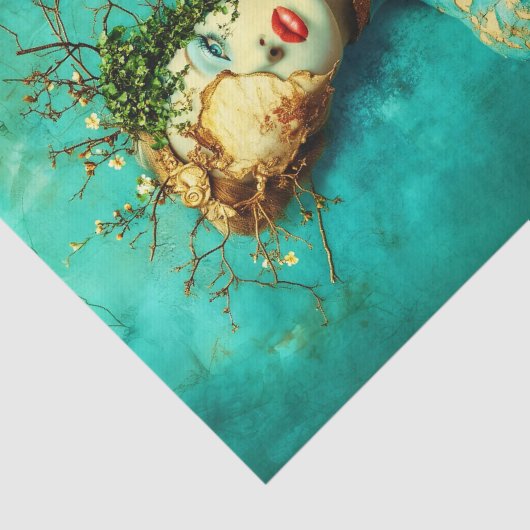 Woman with Gold Mask and Ivy Crown EN1L Decoupage Tissuepapier (Detail)