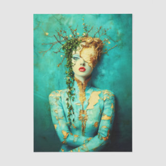 Woman with Gold Mask and Ivy Crown EN1R Decoupage Tissuepapier