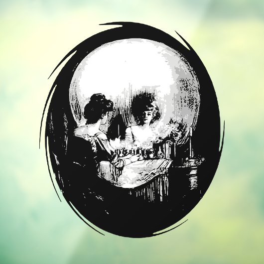 Woman With Halloween Cranium Reflection In Mirror Raamsticker (Vel 3)