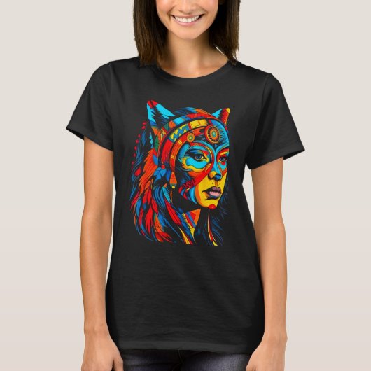 Woman Wolf Head Native American Creative T-shirt (Voorkant)