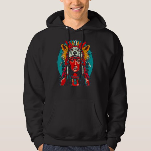 Woman Wolf Head Native American Indigenous Hoodie (Voorkant)