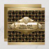 Womans Black Gold Fête Invitations (Devant / Derrière)