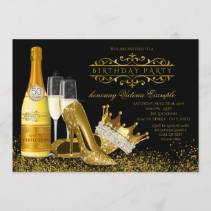 Womans Black Gold High Heels Princess Birthday Kaart