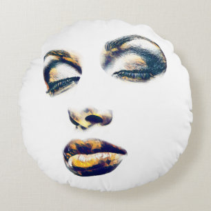 Womans Face Gold Makeup Abstracte pop Rond Kussen