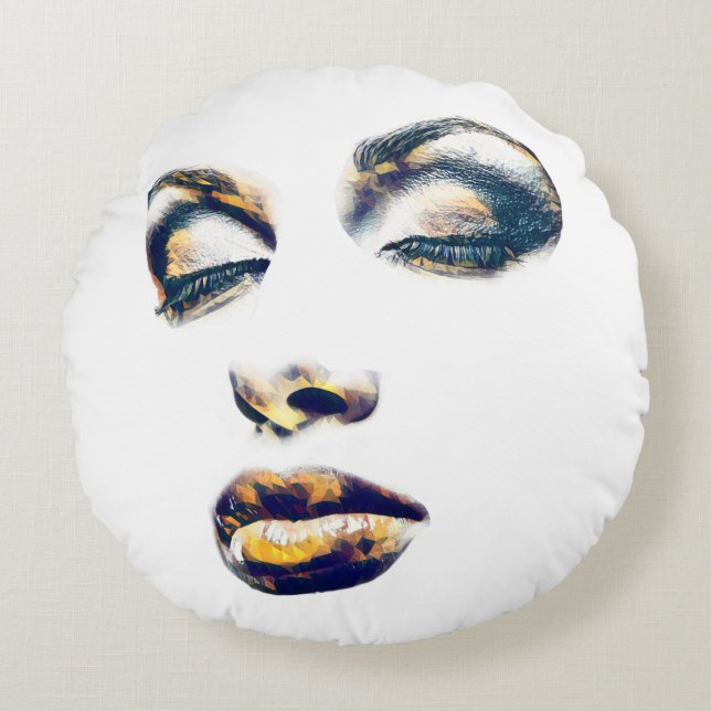 Womans Face Gold Makeup Abstracte pop Rond Kussen (Voorkant)
