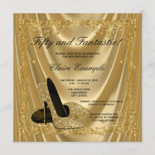 Womans Gold High Heels Birthday Party Satin Glam Kaart