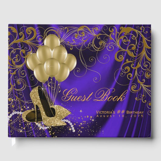 Womans Purple Gold Anniversaire Livre d'or (Recto)