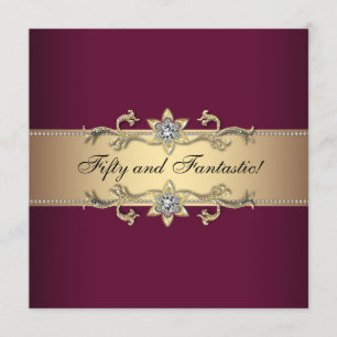 Womans Red Wine Gold 50th Birthday Party Kaart