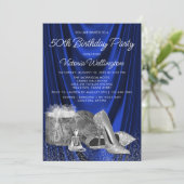 Womans Royal Blue Silver Shoe Any Number Birthday Kaart (Staand voorkant)