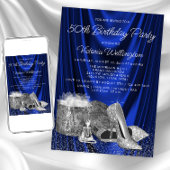 Womans Royal Blue Silver Shoe Any Number Birthday Kaart