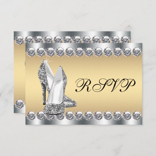 Womans Silver Gold Diamond Bling RSVP (Devant / Derrière)