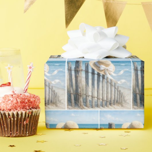 Woman's Summer Straw Hat In Ocean Breeze Cadeaupapier (Verjaardagsfeest)