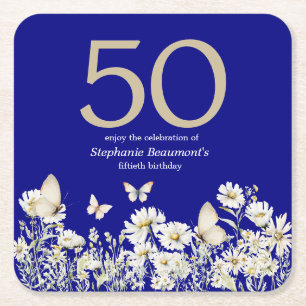 Woman's White Wildflower Verrassing 50ste verjaard Vierkante Kartonnen Onderzetter