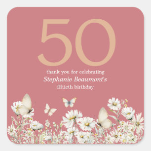 Woman's White Wildflower Verrassing 50ste verjaard Vierkante Sticker