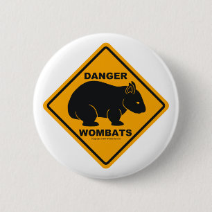 Wombat Danger Road Sign Ronde Button 5,7 Cm