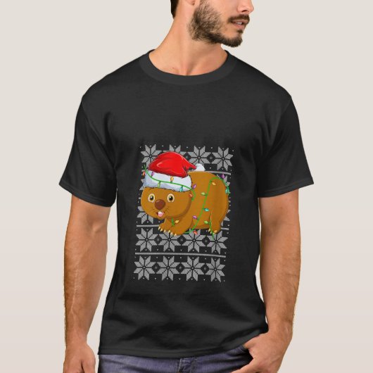 Wombat Kerstverlichting Santa Hoed Wombat Lelijke  T-shirt (Voorkant)