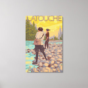 Women Fly Fishing - Latouche, Alaska Canvas Afdruk