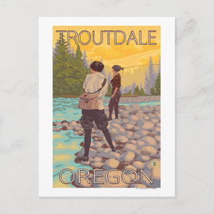Women Fly Fishing - Troutdale, Oregon Briefkaart