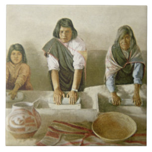 Women Grinding Corn, Pueblo of Laguna, c.1905 (col Tegeltje